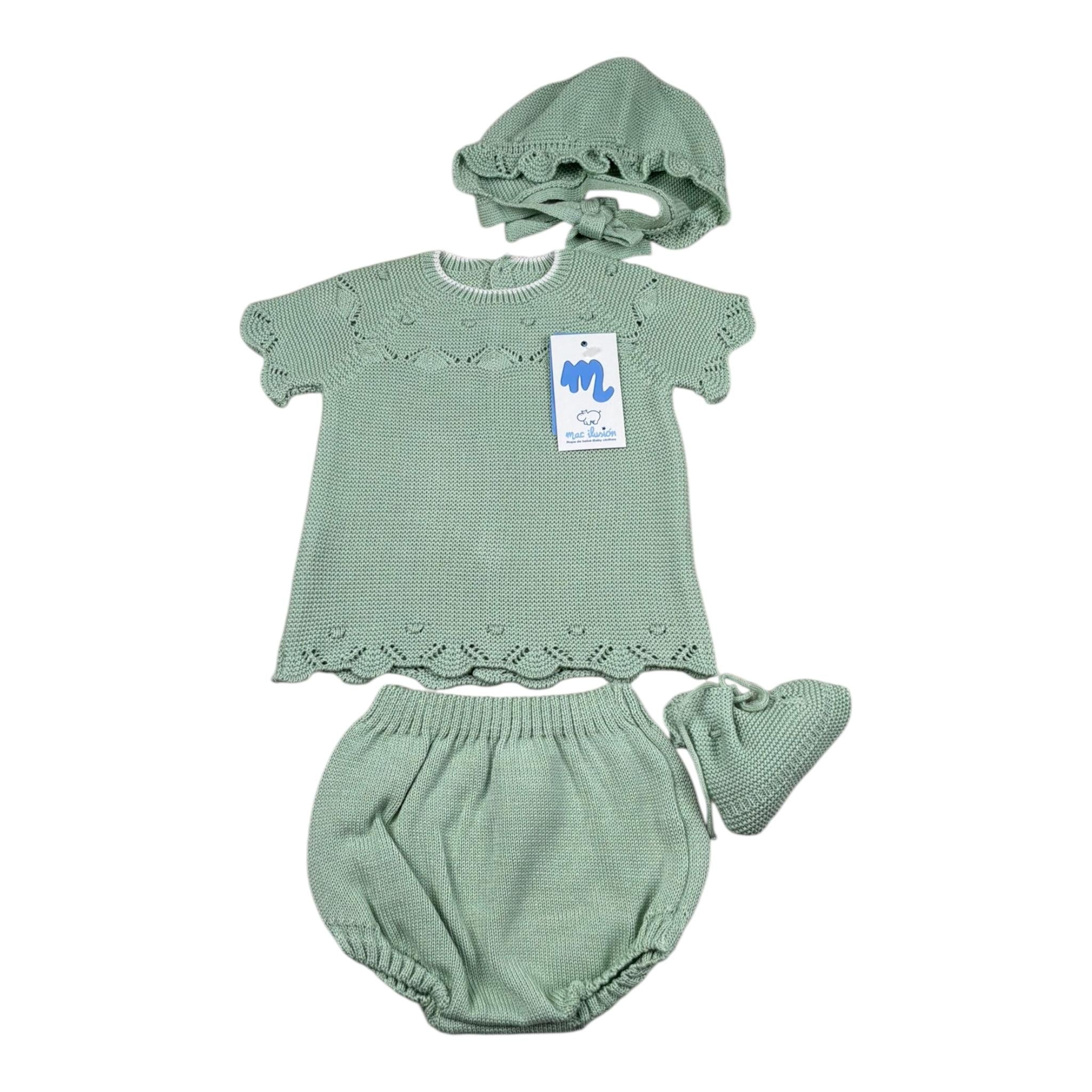 Mac Ilusio'N Completo 4 Pezzi Maglia-Coulotte-Cappello-Babbucce per Neonata 9627 VERDE MAC ILUSIO'N 