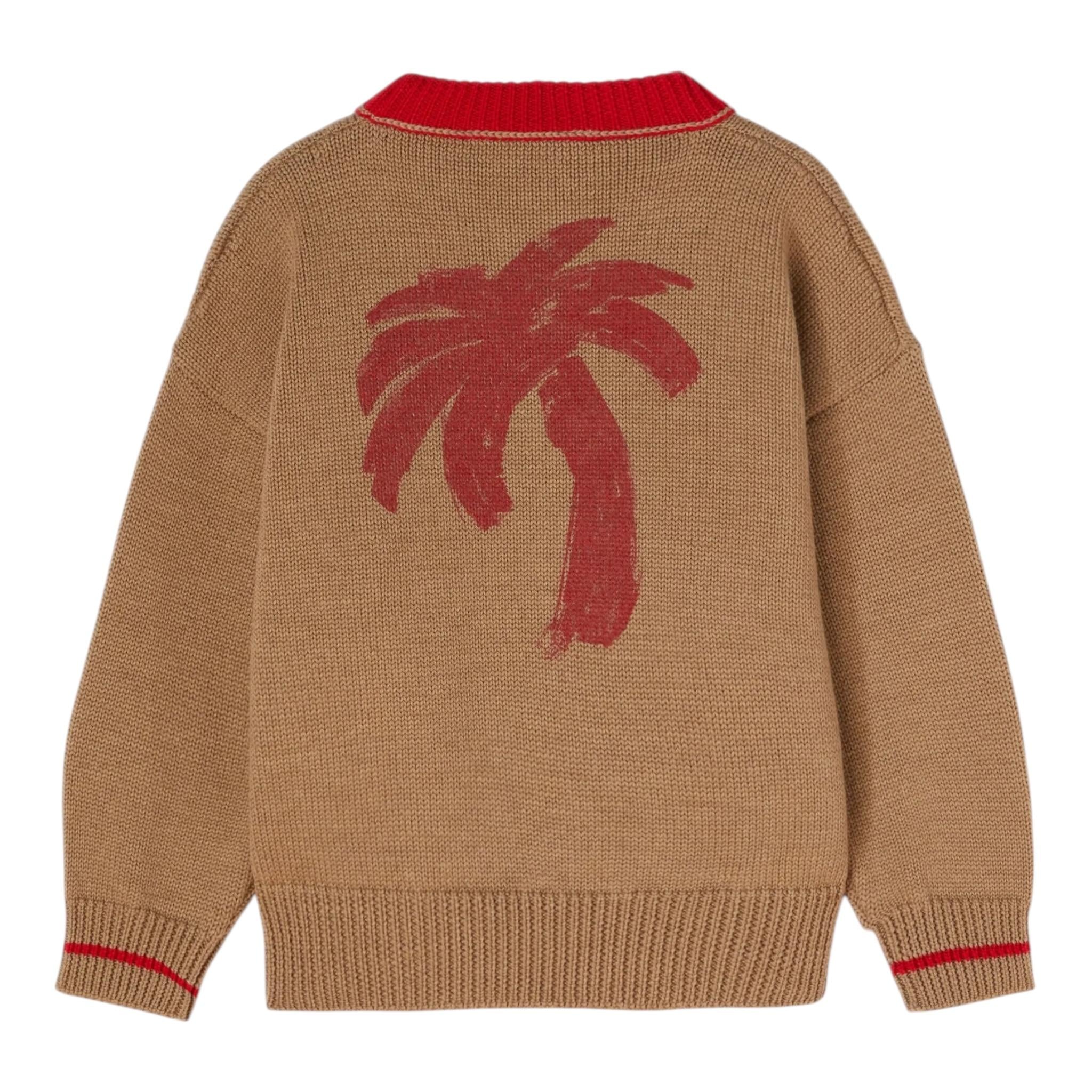 PALM ANGELS maglia girocollo tinta unita con ricami e taschino Cammello per Bambino PBHE001F23 CAMMELLO PALM ANGELS 