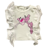 M+E' Solid Color Tank Top with Crew Neck and White Panther Print for Baby Girls