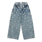 Il Gufo Jeans Tinta Unita Modello Palazzo con Ricami per Bambina P25PL453J0052X AZZURRO IL GUFO 