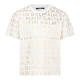 Balmain T-Shirt Crew Neck Solid Color With White Logo Prints For Girls