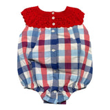 Juliana Red Checked Half Sleeve Romper For Baby Girl