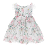 Monnalisa Solid Color Ceremony Dress With Tulle And White Flower Pattern For Newborn