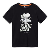 Name.It T-Shirt Crew Neck Solid Color With Contrast Print Black For Boys