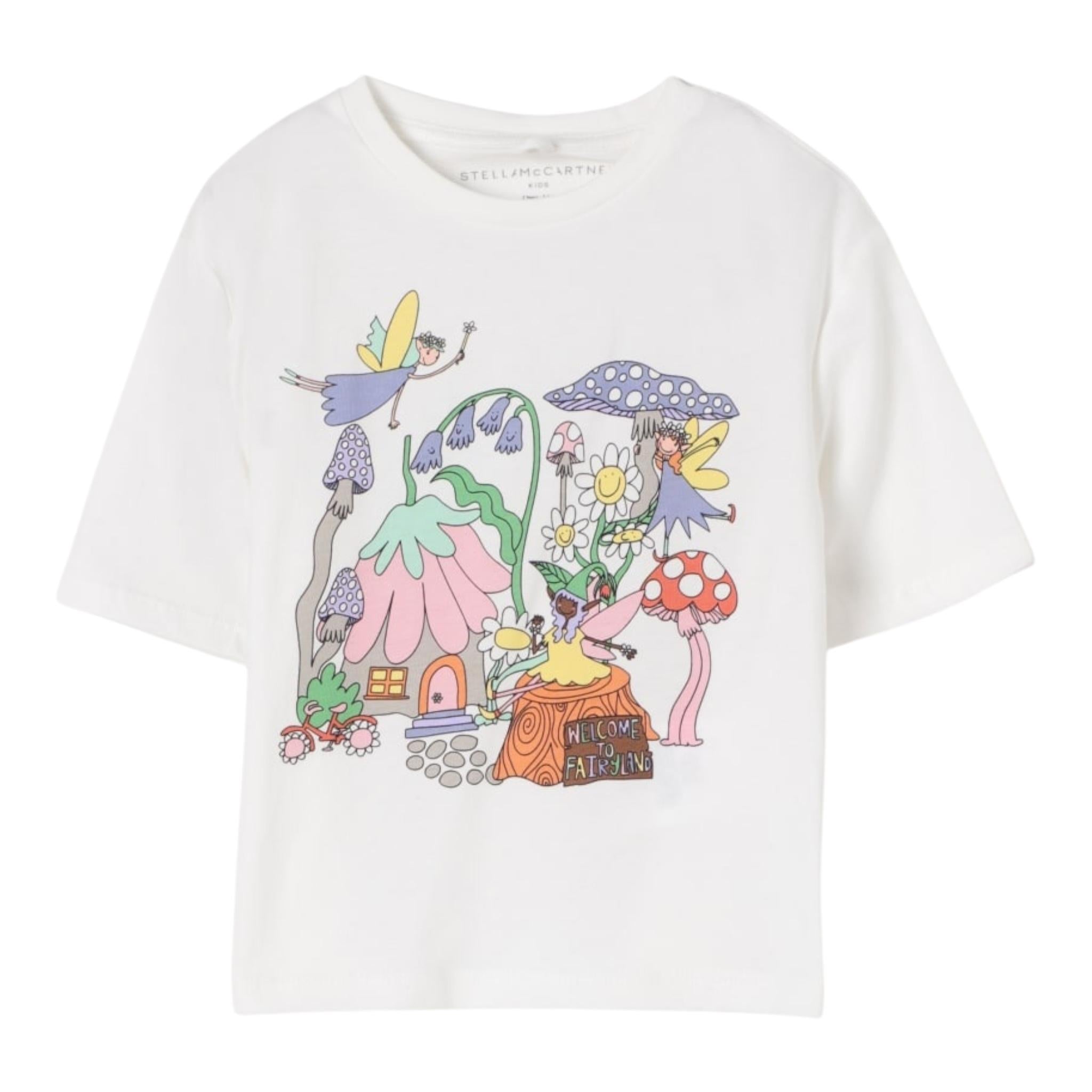 Stella Mccartney T-Shirt Girocollo Tinta Unita con Stampa per Bambina TW8A41X BIANCO STELLA McCARTNEY 