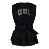 Odi Et Amo Solid Color Half Sleeve Dress With Black Logo Print For Girls
