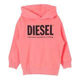 Diesel Hooded Sweatshirt Solid Color With Contrast Print Fluorescent Pink For Boys