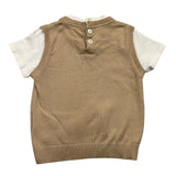 Le Bebe' Solid Color Crew Neck T-Shirt With Faux Knit Vest White/Beige For Newborns
