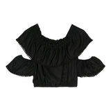 Twinset Top Solid Color Off Shoulder Black For Girls