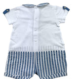 Barcellino Two-Tone White/Blue Half-Sleeve Romper for Newborns