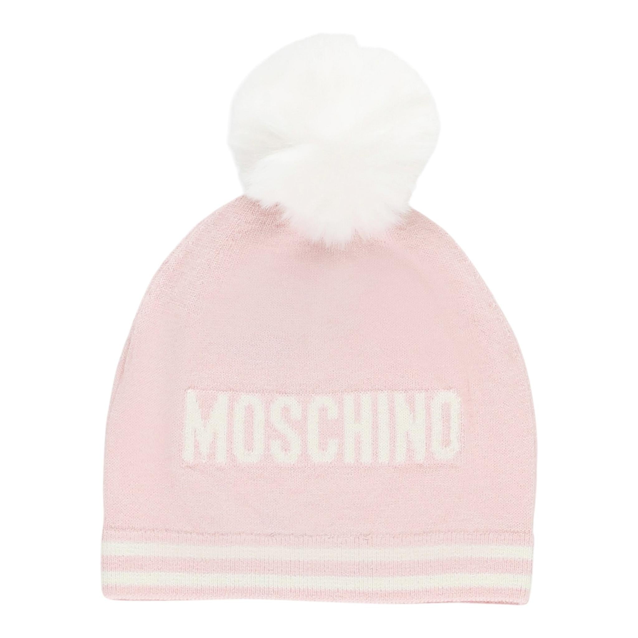MOSCHINO cappello tinta unita cn pon pon e stampa logo e orso Rosa per Bambina NUX04W ROSA MOSCHINO 