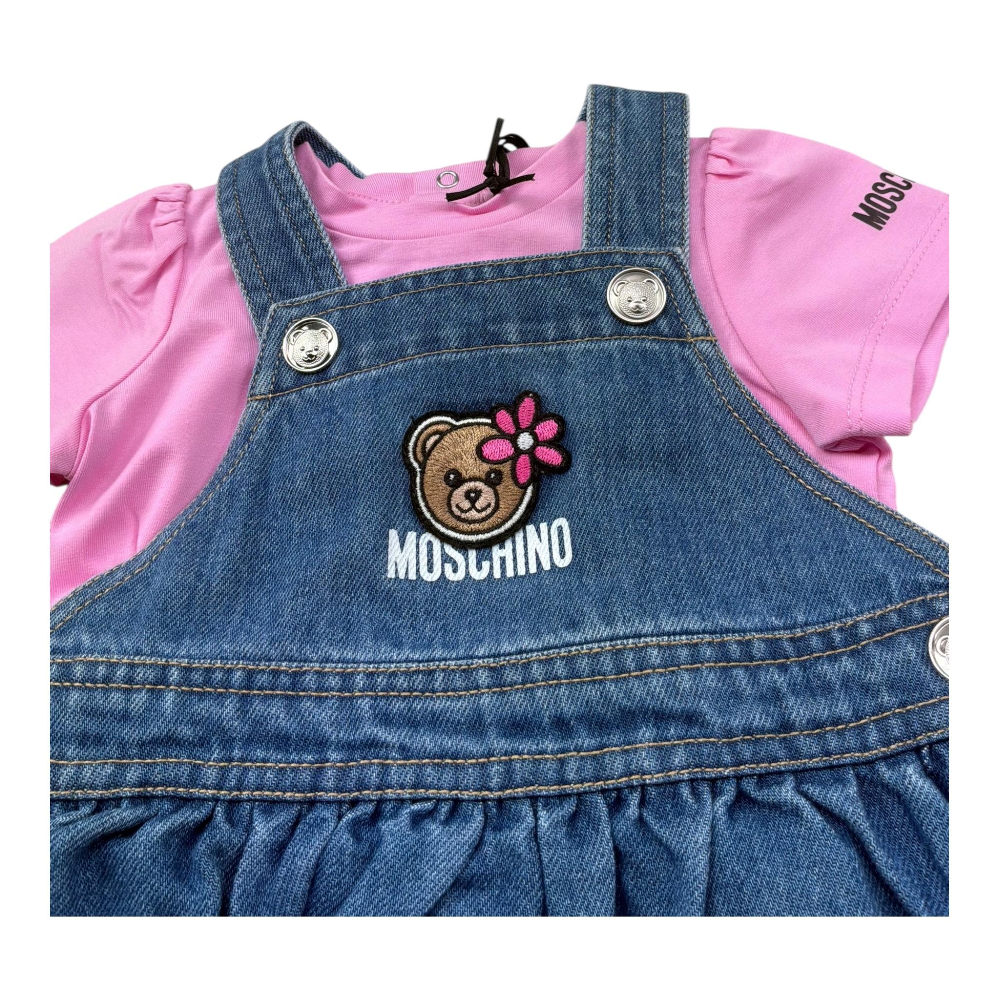 Moschino Completo 2 Pezzi Salopette-T-Shirts per Neonata MDG01Q ROSA MOSCHINO 