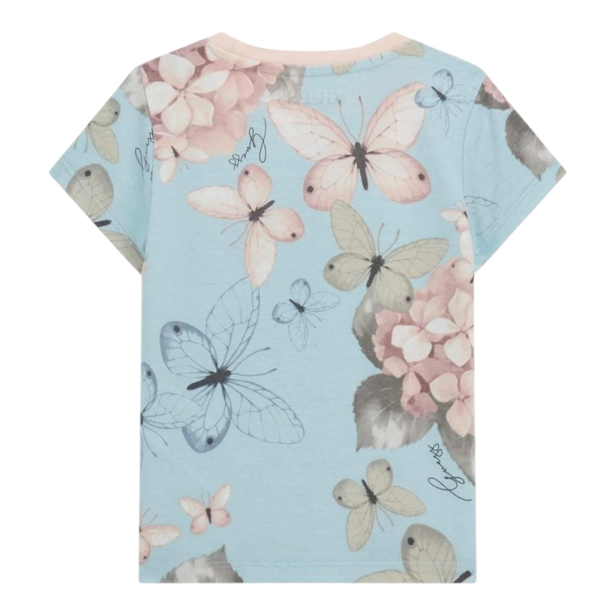 Guess T-Shirt Girocollo Tinta Unita con Stampa per Neonata K5RI15K6YW4X AZZURRO GUESS 