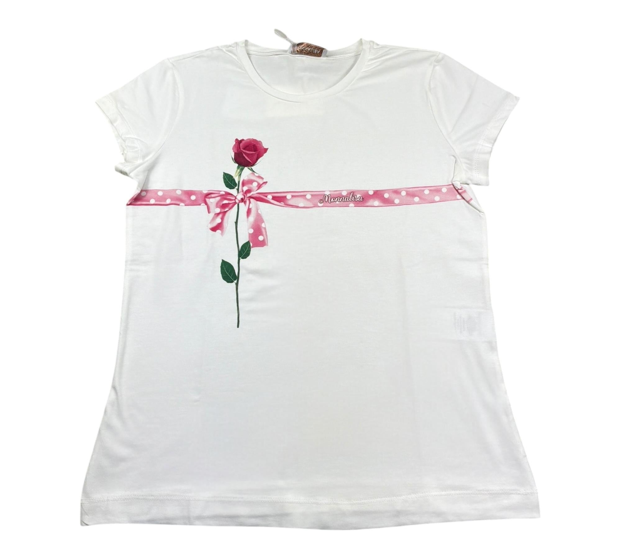 Monnalisa T-Shirt Girocollo Tinta Unita con Stampa per Bambina 719601 BIANCO MONNALISA 