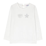 Chiara Ferragni Shirt Crew Neck Solid Color With Glitter White For Girls