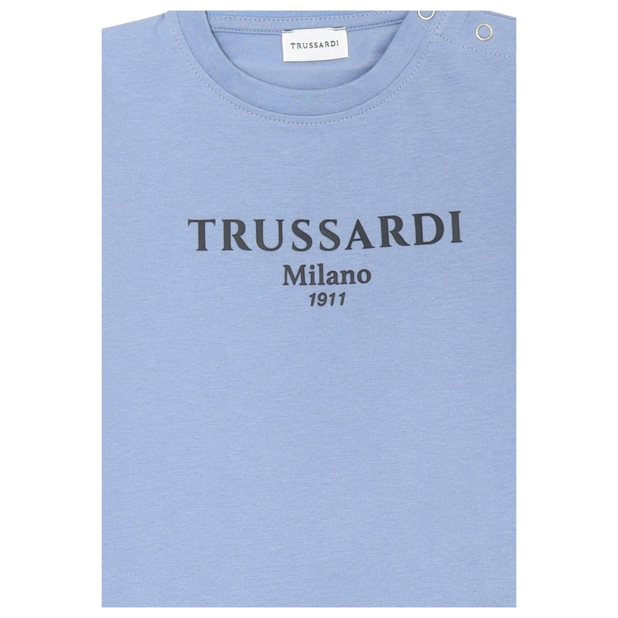 Trussardi T-Shirt Girocollo Tinta Unita con Stampa per Neonato TIP25011TSXX AZZURRO TRUSSARDI 
