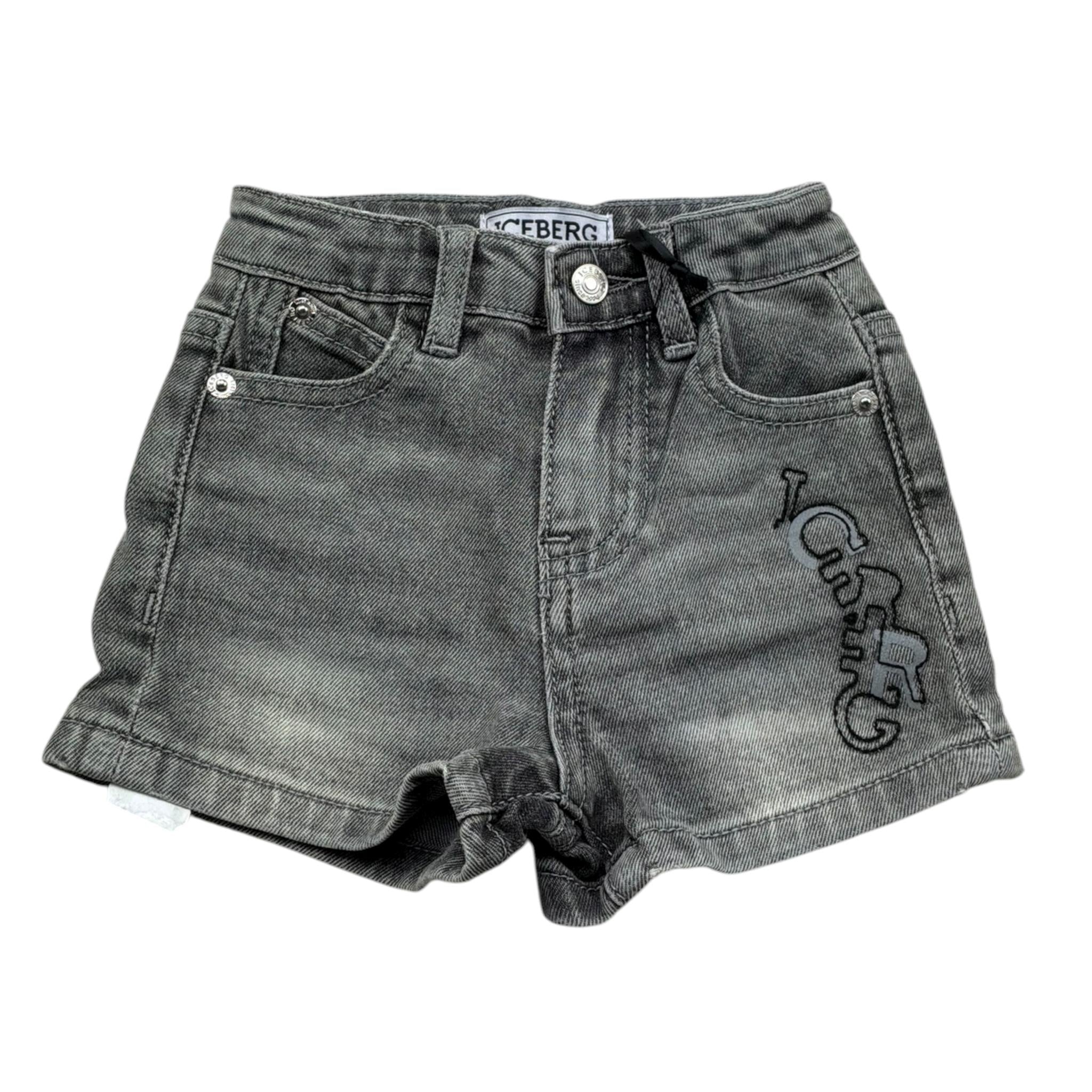 Iceberg Bermuda In Denim Tinta Unita con Logo per Neonato BMICE50108B NERO ICEBERG 