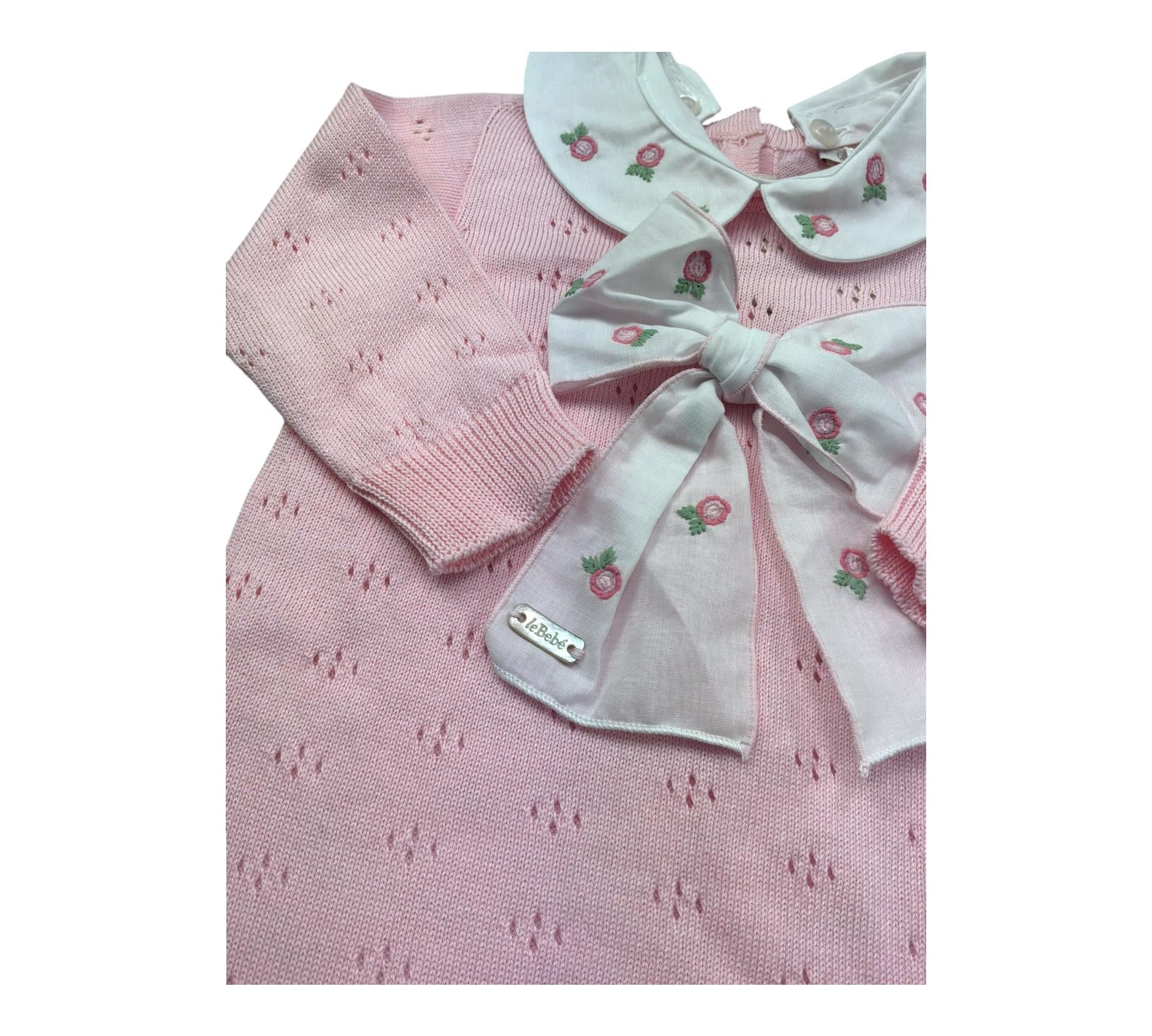 Le Bebe Tutina Manica Lunga Tinta Unita con Colletto E Fiocco per Neonata LBG6223 ROSA LE BEBE 