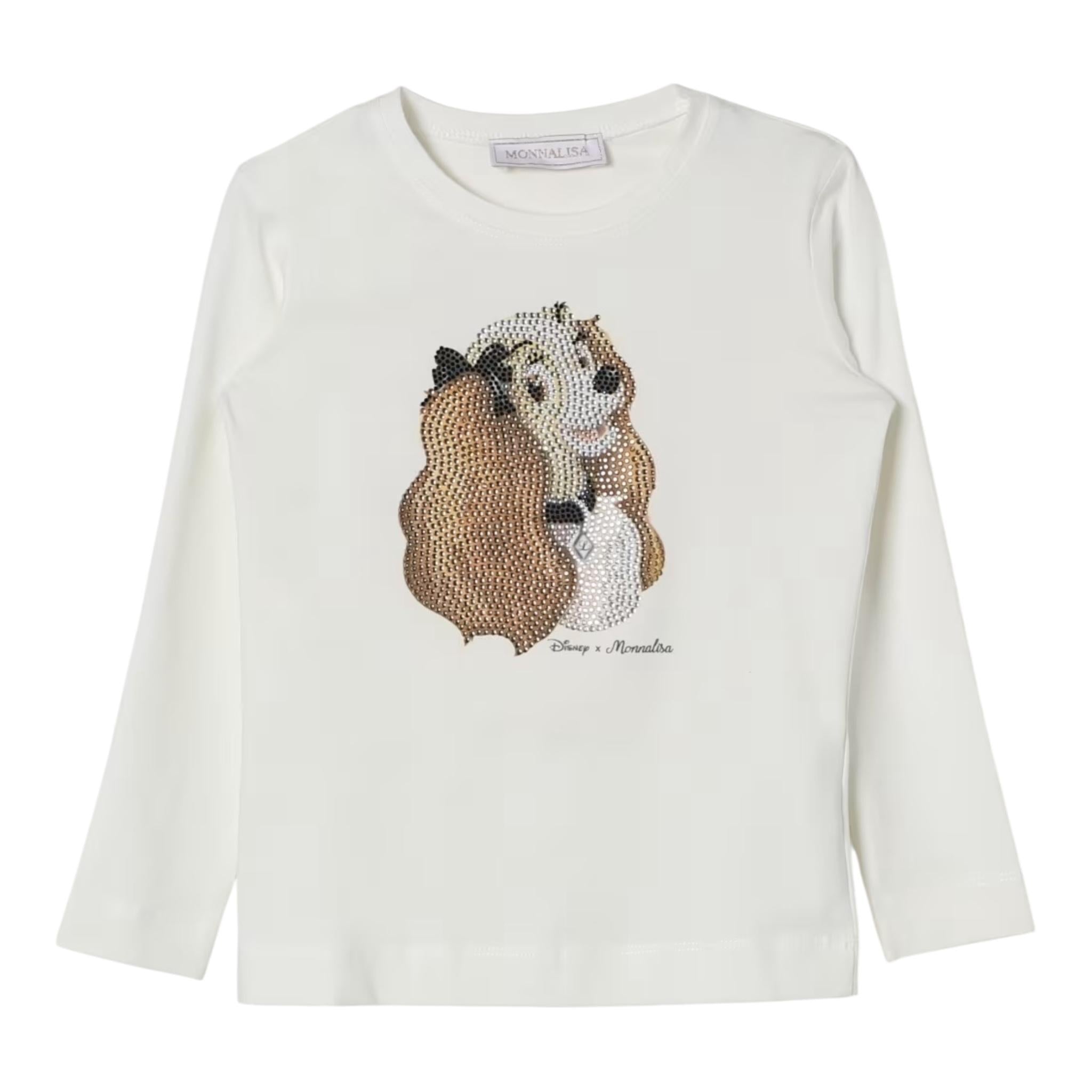 MONNALISA shirt girocollo tinta unita con stampa brillantinata Bianco per Bambina 19D611J BIANCO MONNALISA 