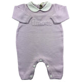 Little Bear Long Sleeve Onesie Solid Color With Lilac Embroidery For Baby Girl
