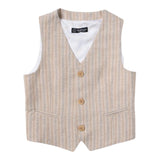 Jeckerson Beige Striped Pattern Waistcoat For Boys