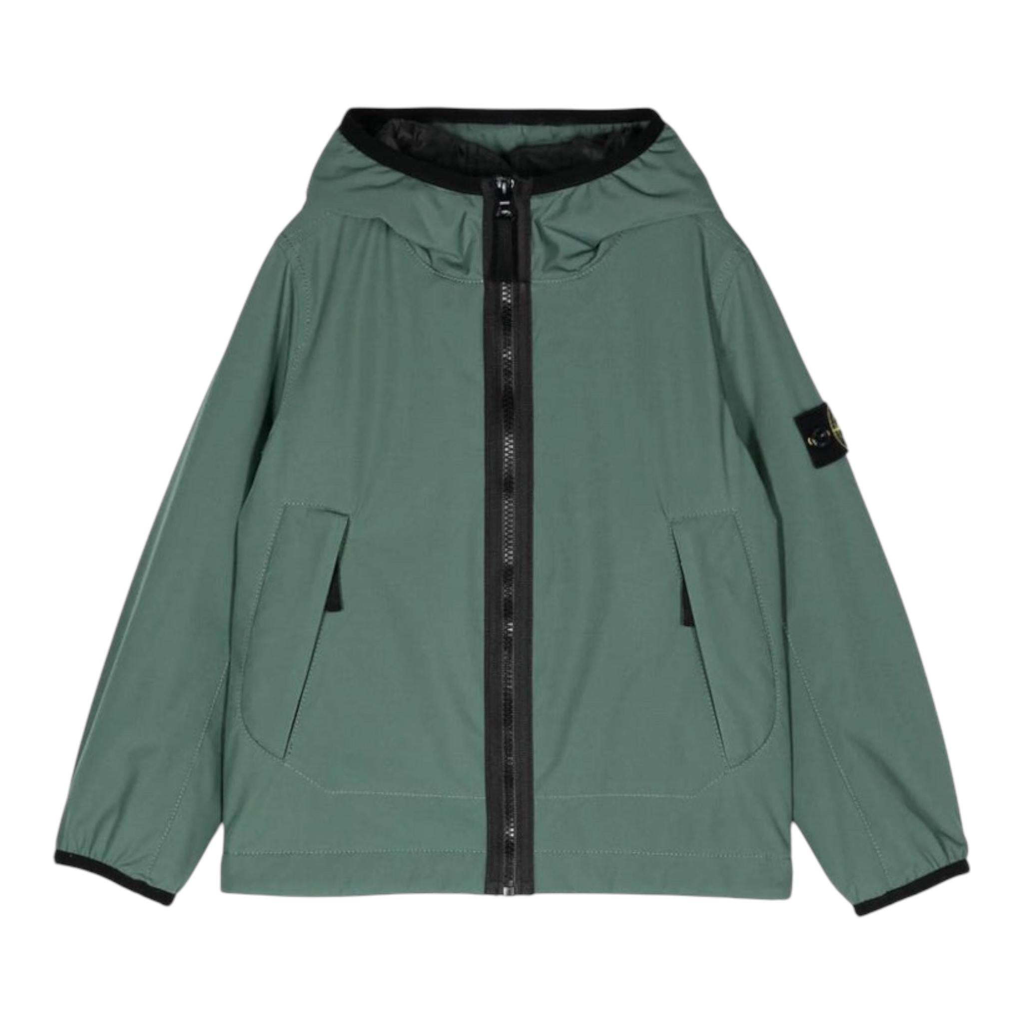 STONE ISLAND giubbino tinta unita con zip e cappuccio Verde per Bambino 811640527 VERDE STONE ISLAND 