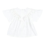 Chloe' Plain White Sangallo Lace Half Sleeve Shirt For Girls