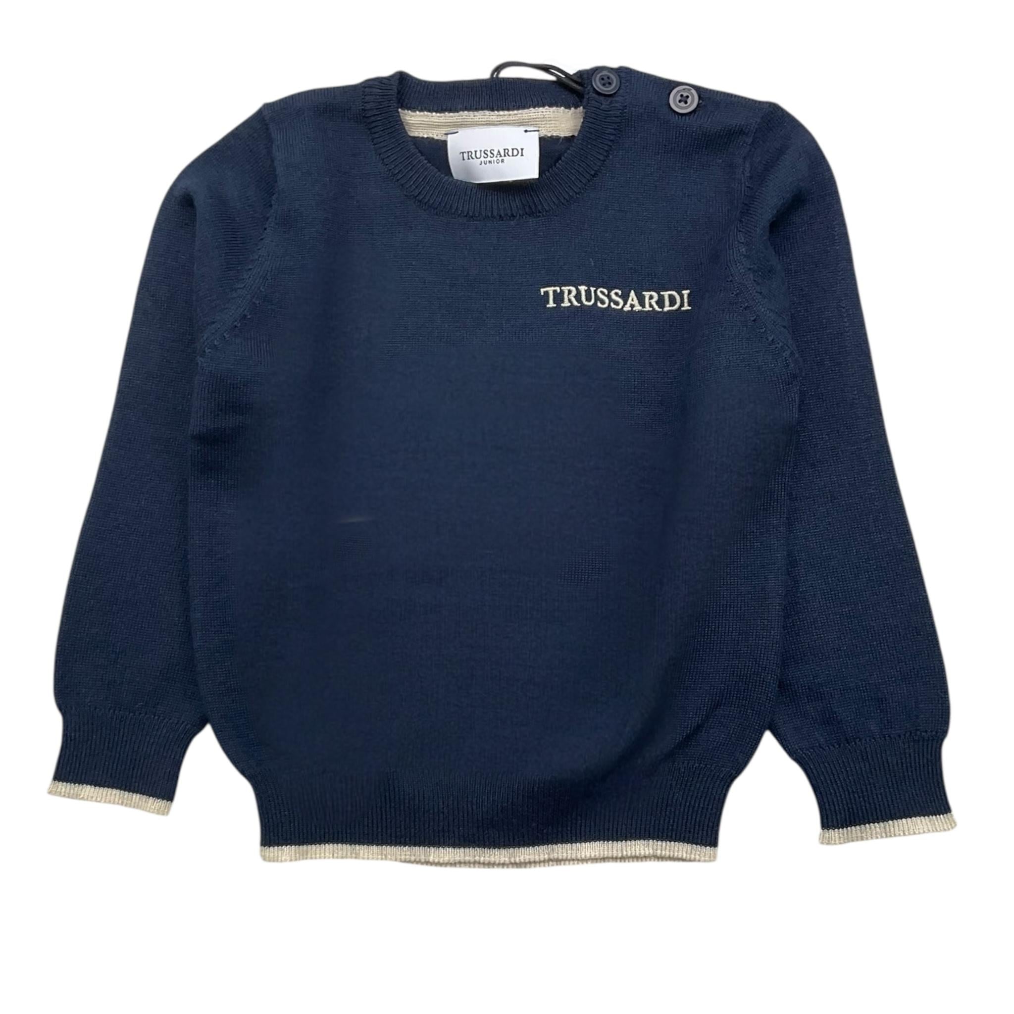 TRUSSARDI maglia girocollo tinta unita con stampa logo Blu per Neonato TIA24004MAX BLU TRUSSARDI 