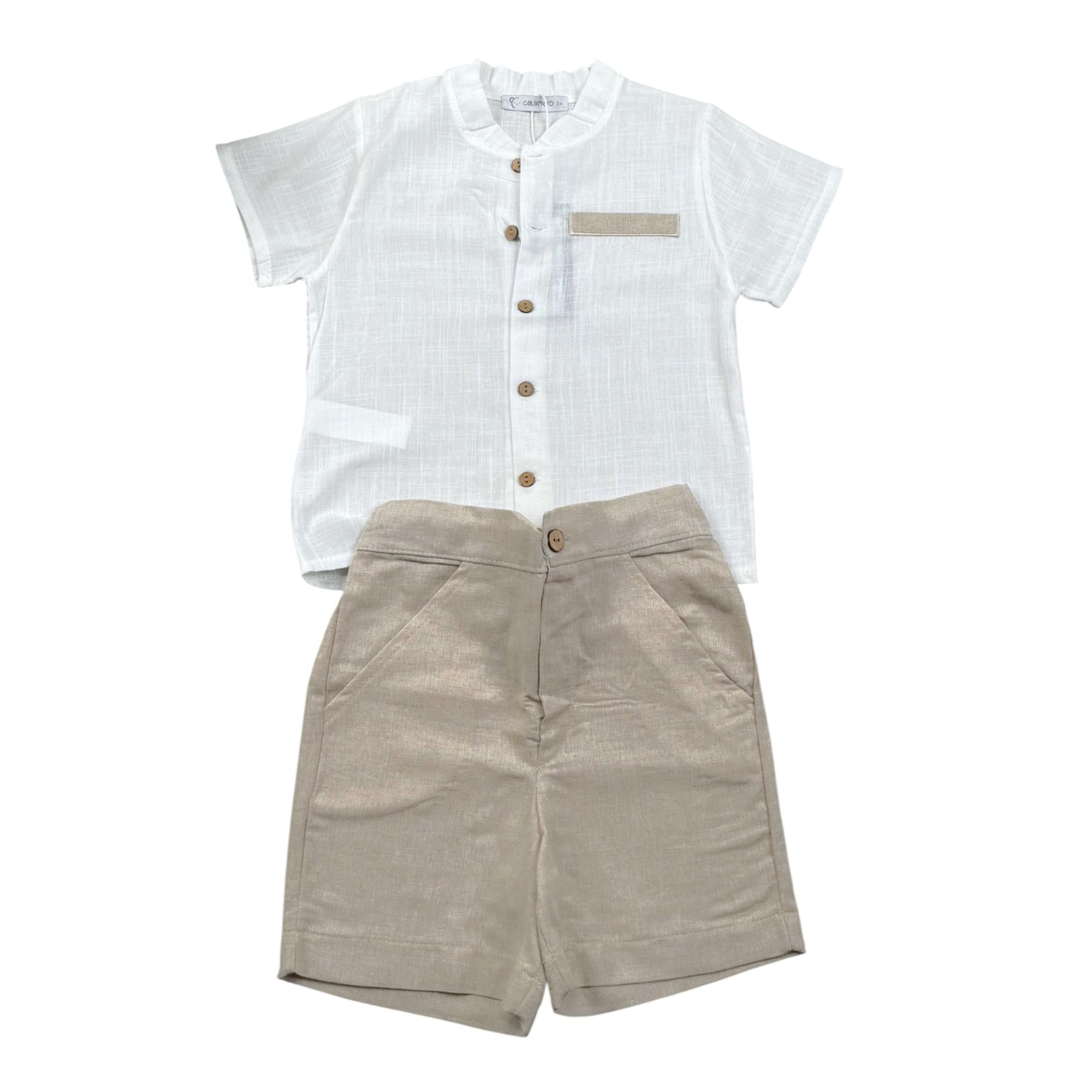 Calamaro Completo 2 Pezzi Camicia-Bermuda Bicolore per Neonato 11149N BIANCO/BEIGE CALAMARO 