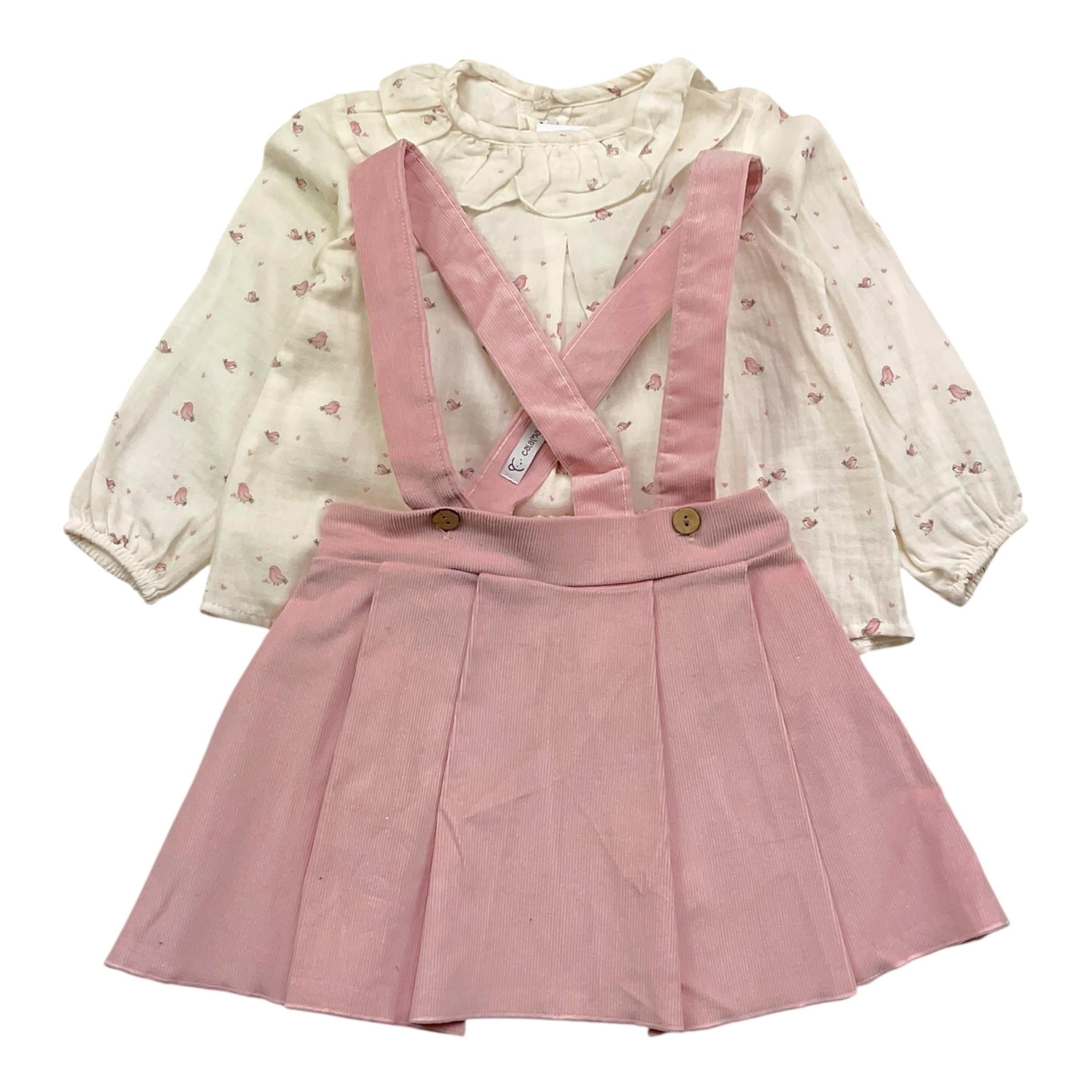 CALAMARO completo 2pz camicia-salopette bicolore Bianco/rosa per Neonata 11013 BIANCO/ROSA CALAMARO 