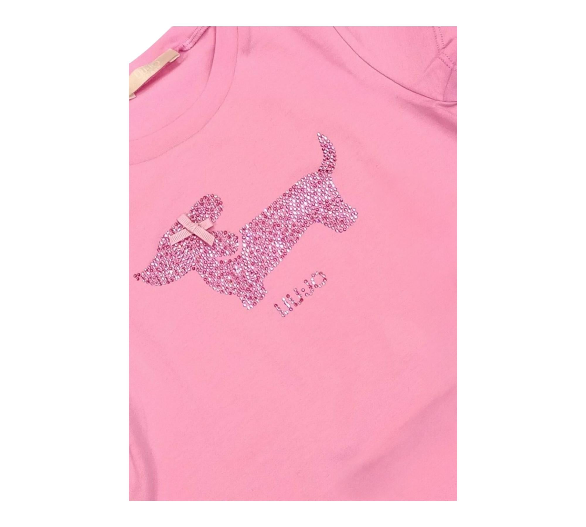 Liu Jo T-Shirt Girocollo Tinta Unita con Brillantini per Bambina KA5021JX ROSA LIU JO 