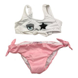 Chiara Ferragni 2-Piece Two-Tone Bandeau-Briefs Costume White/Pink For Girls