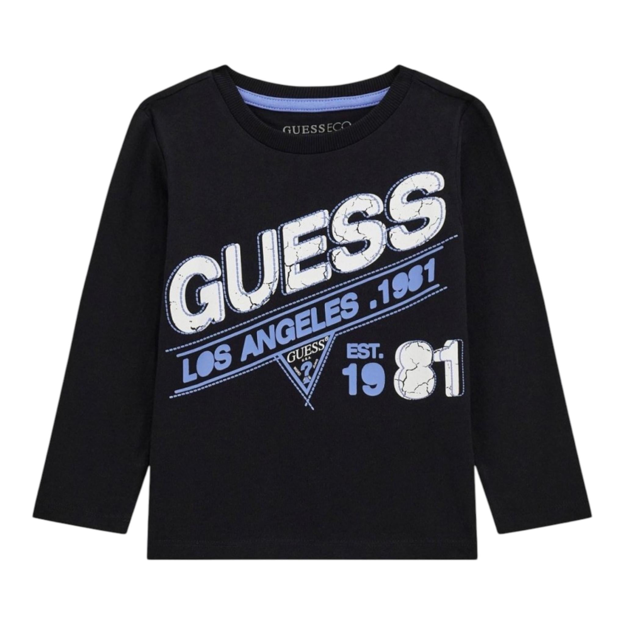 GUESS shirt girocollo tinta unita con stampa in contrasto Nero per Neonato N4BI11I3Z14N NERO GUESS 