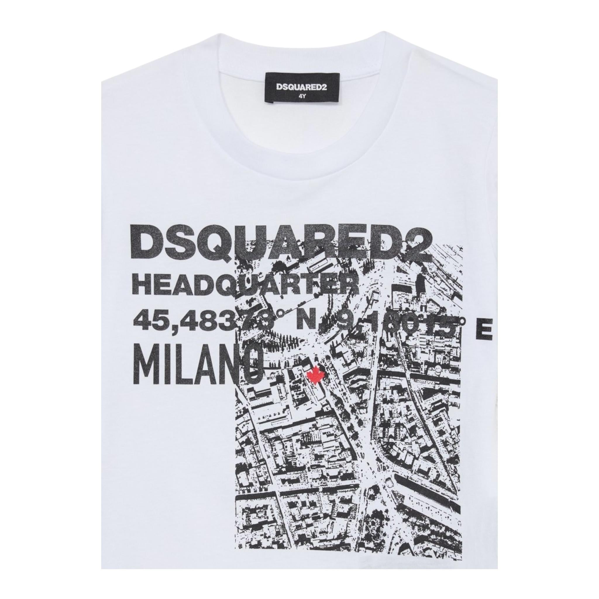 Dsquared2 T-Shirt Girocollo Tinta Unita con Stampa per Bambino 2DQ2801 BIANCO DSQUARED2 