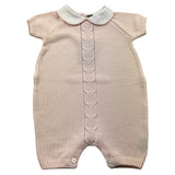 Little Bear Solid Color Half Sleeve Romper With Contrast Collar Pink For Baby Girl