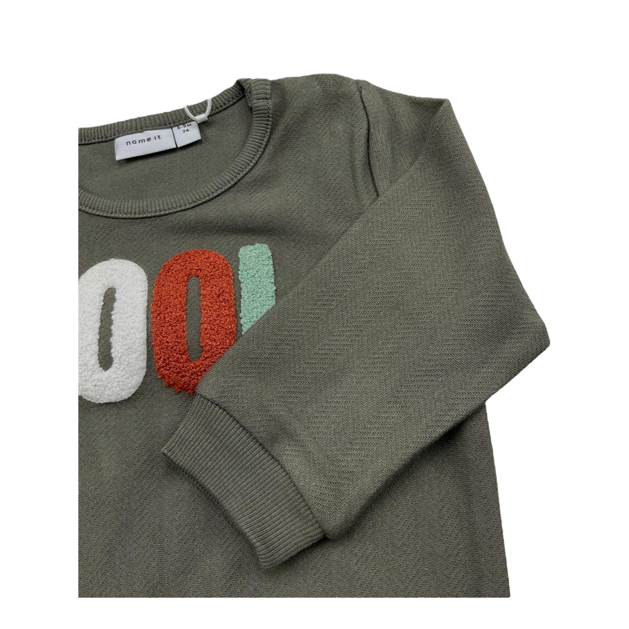 NAME.IT felpa chiusa girocollo tinta unita con stampa  Verde per Neonato 13233468 VERDE NAME.IT 