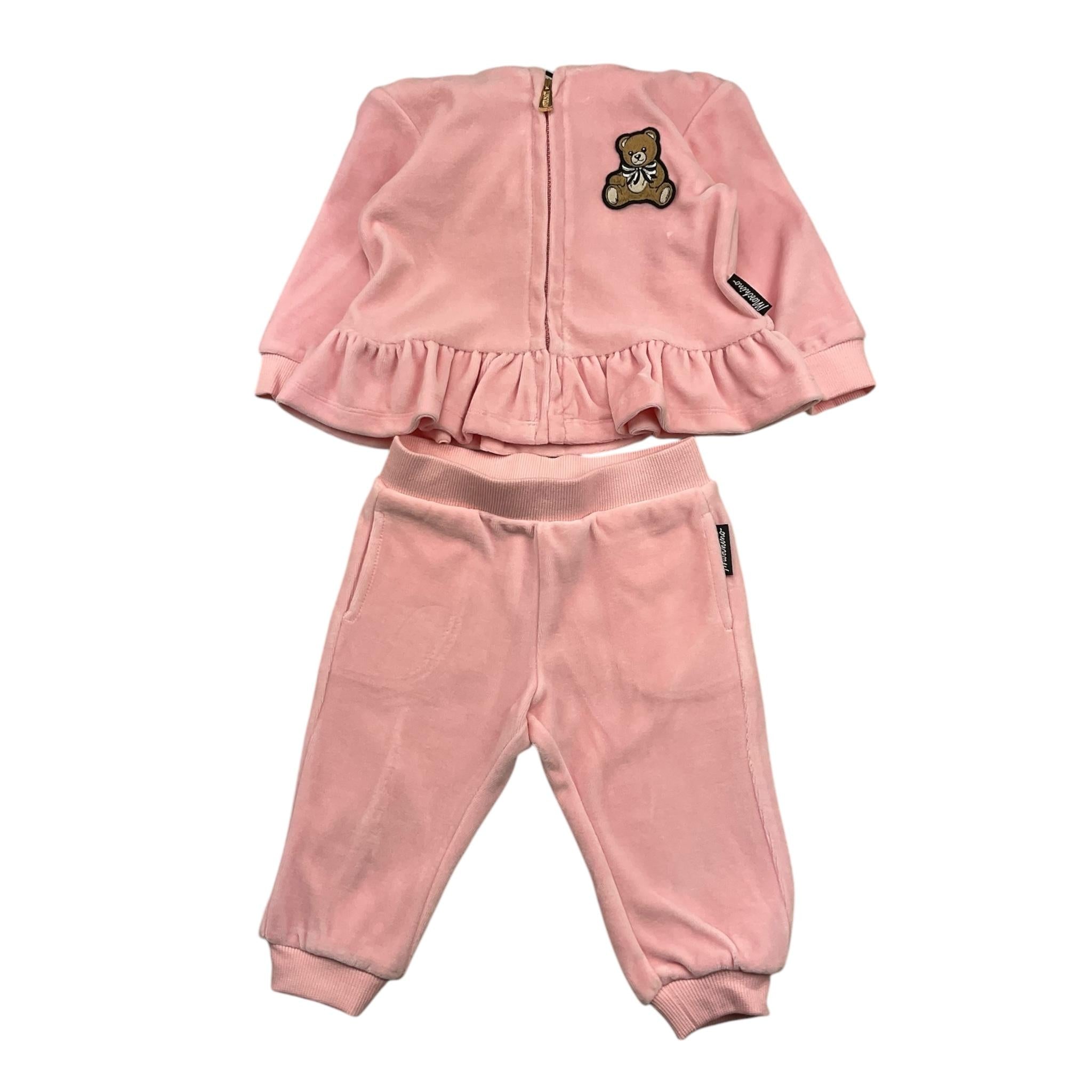 MOSCHINO completo in velluto 2pz felpa-pantalone tinta unita Rosa per Neonata MDK03B ROSA MOSCHINO 