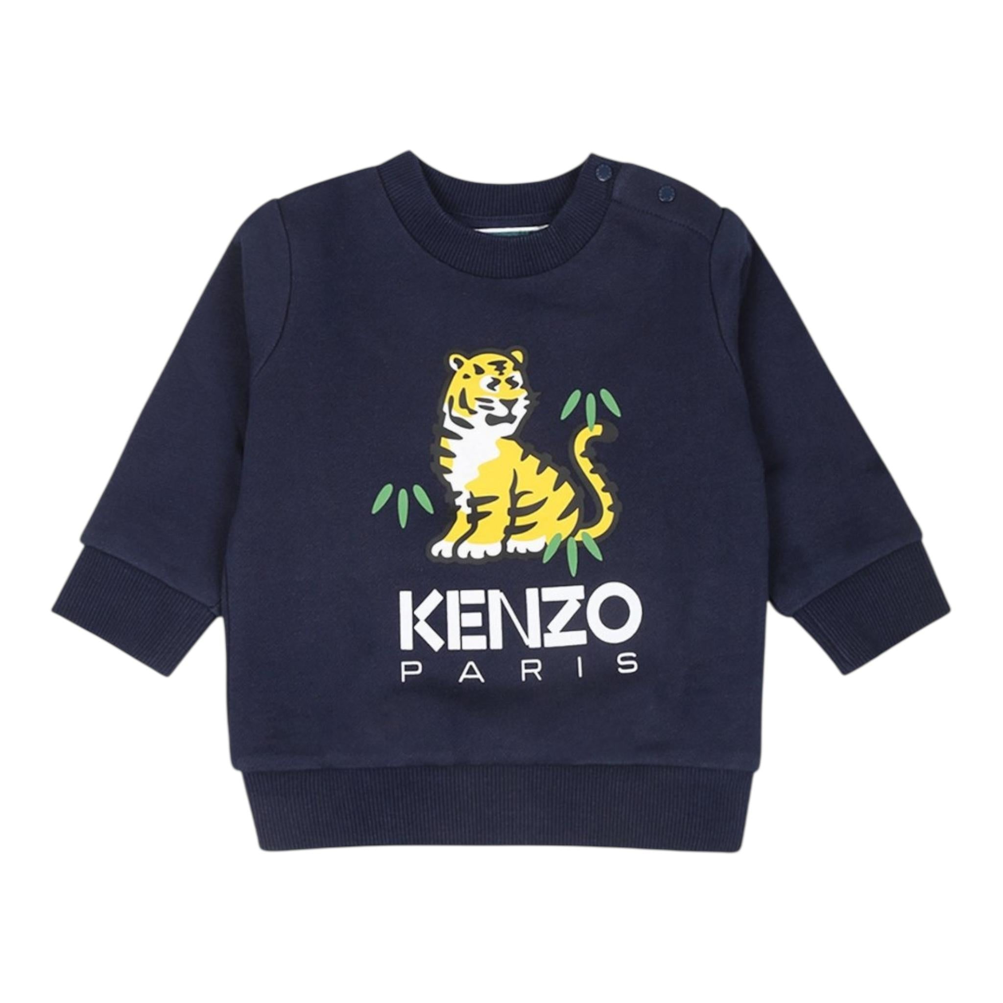 KENZO felpa girocollo tinta unita con stampa Blu per Neonato K60516 BLU KENZO 
