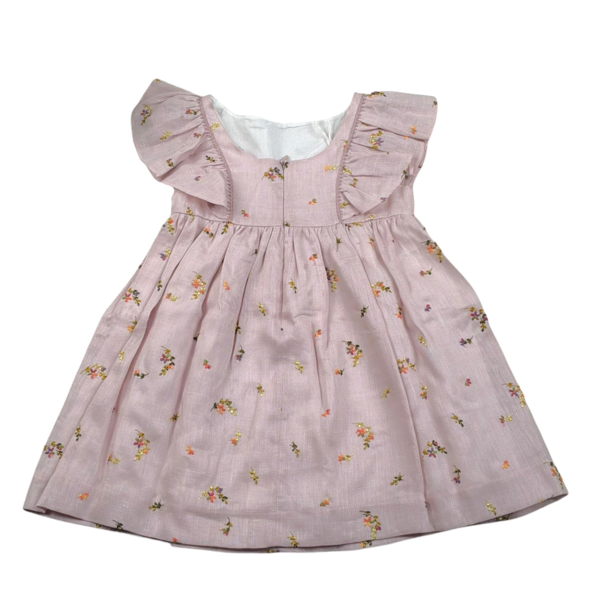 La Stupenderia Abito Mezza Manica Tinta Unita con Ricami Fiori per Neonata TJAB72X ROSA LA STUPENDERIA 