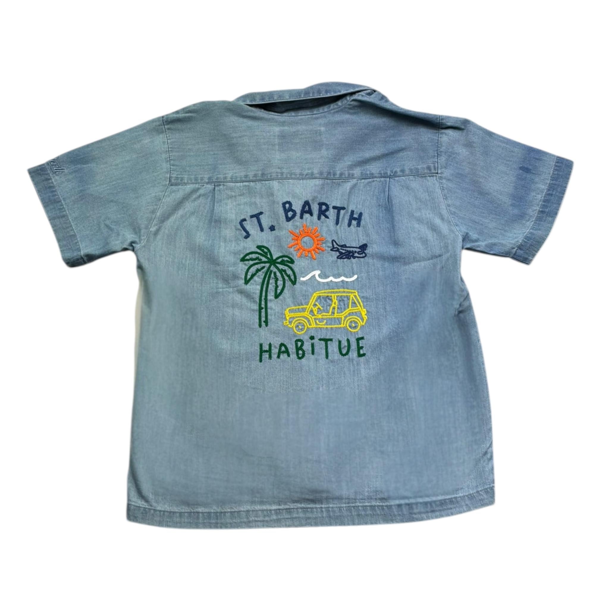 Saint Barth Camicia In Deim Tinta Unita Mezza Manica per Bambino 00862L AZZURRO SAINT BARTH 