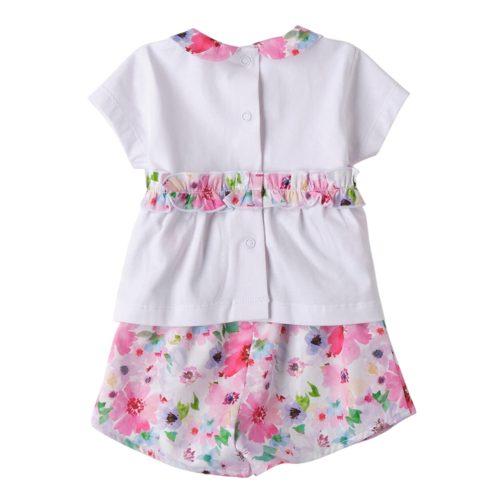 Mini Banda Completo 2 Pezzi Short-T-Shirt tinta unita con Stampa Fiori Bianco per Neonata 3B787X BIANCO MINI BANDA 