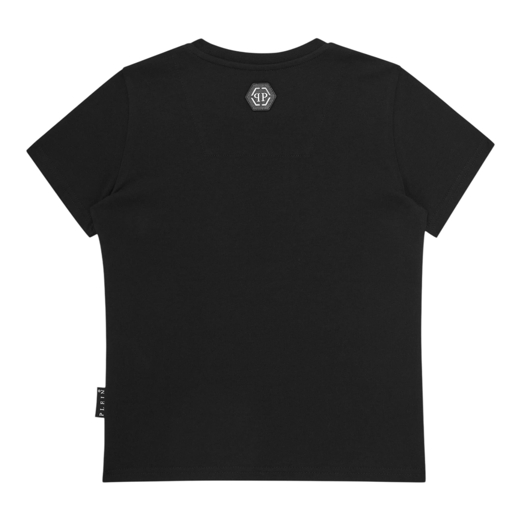 PHILIPPE PLEIN t-shirt girocollo tinta unita con stampa logo Nero per Bambino BTK1265 NERO PHILIPPE PLEIN 