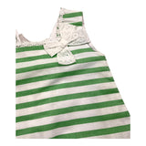 Paz Rodriguez White/Green Striped Patterned Sleeveless Dress For Baby Girl