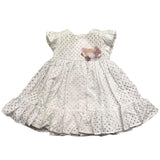 Lalalu' White Perforated Solid Color Half Sleeve Dress For Baby Girl