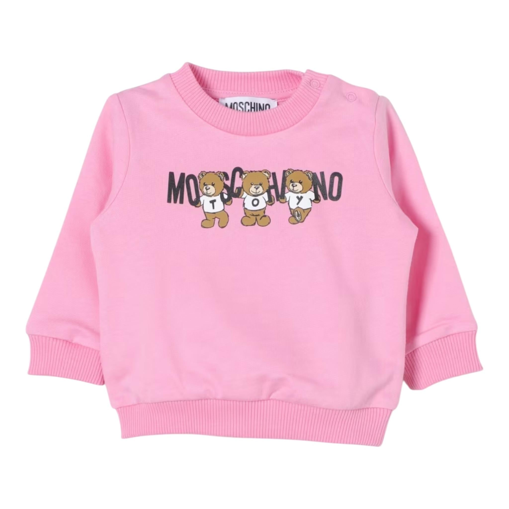 MOSCHINO felpa chiusa girocollo tinta unita con stampa in contrasto Rosa per Neonata M8F04Q ROSA MOSCHINO 