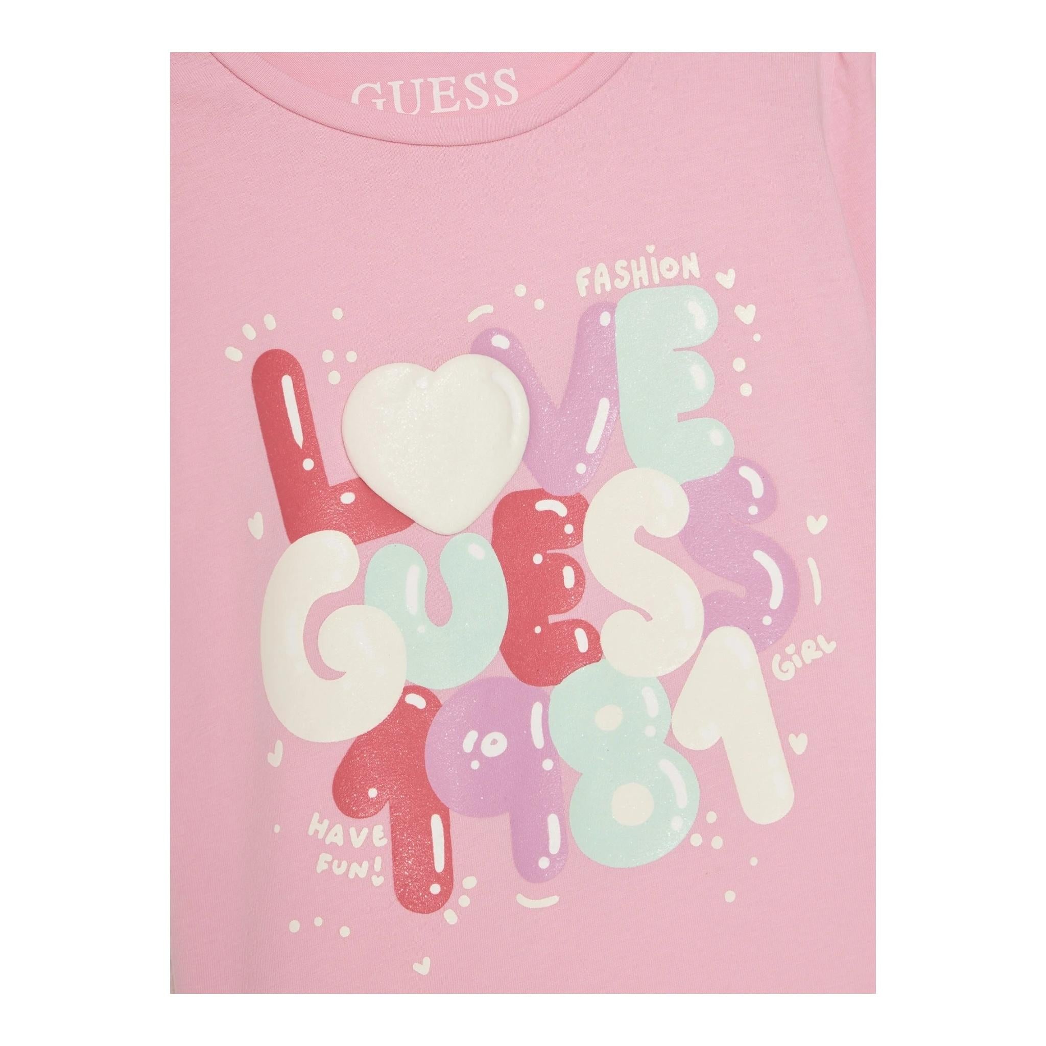 Guess T-Shirt Girocollo Tinta Unita con Logo per Bambina K5GI15K6YW4 ROSA GUESS 