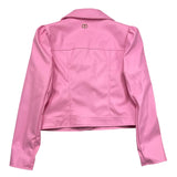 Twinset Solid Color Pink Faux Leather Jacket For Girls