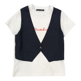 Daniele Alessandrini Solid Color Crew Neck T-Shirt With Contrasting Fake Waistcoat White/Blue For Newborns