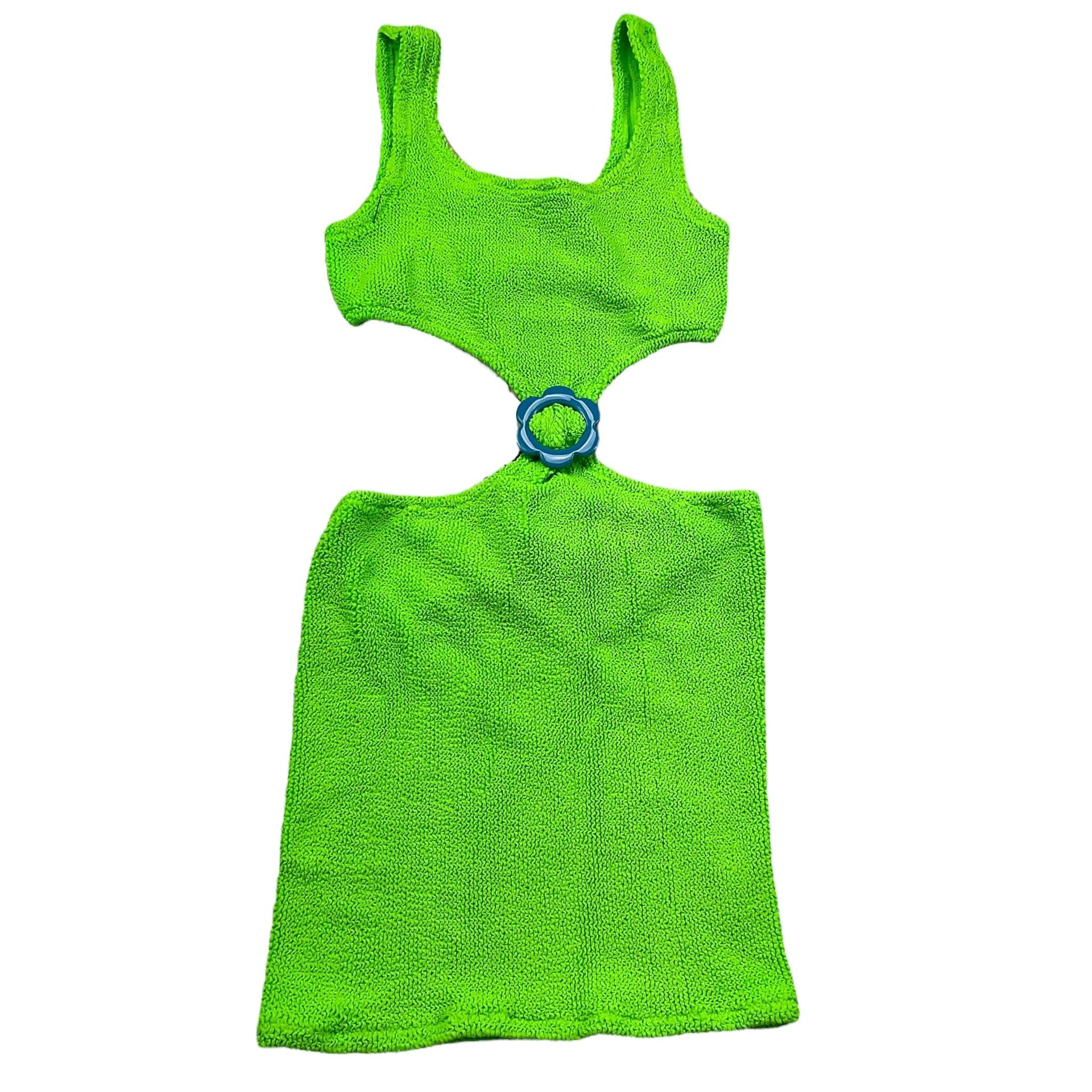 Saint Barth Abito Giromanica Tinta Unita per Bambina KIM VERDE FLUO SAINT BARTH 