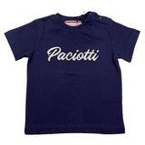 Cesare Paciotti T-Shirt Solid Color Crew Neck with Blue Logo Print for Newborns